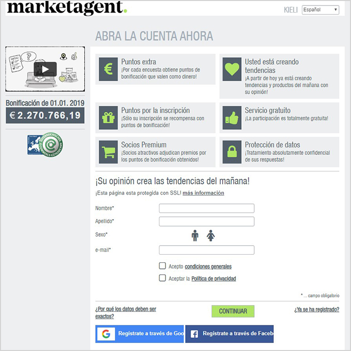 marketagent abrir una cuenta es gratis desde facebook o desde la pagina de inicio